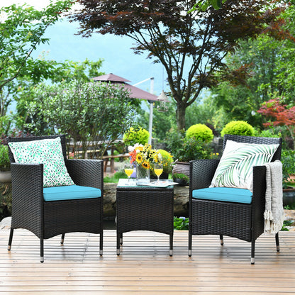 3 Pcs Patio Furniture Set, Outdoor Wicker Rattan, Blue Patio Conversation Sets at Gallery Canada
