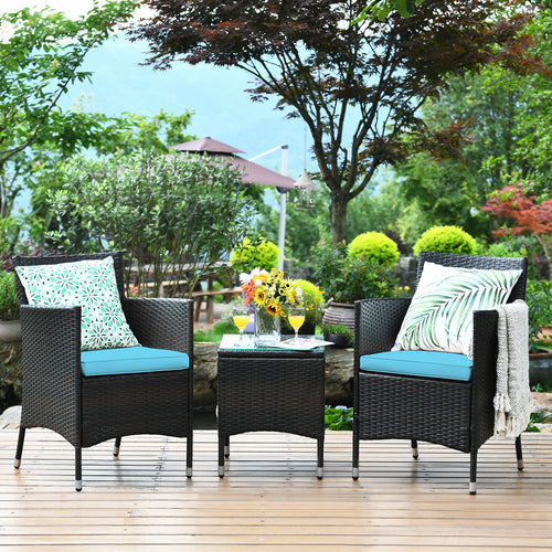 3 Pcs Patio Furniture Set, Outdoor Wicker Rattan, Blue