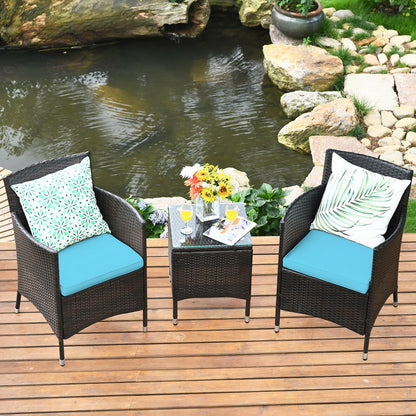 3 Pcs Patio Furniture Set, Outdoor Wicker Rattan, Blue Patio Conversation Sets at Gallery Canada