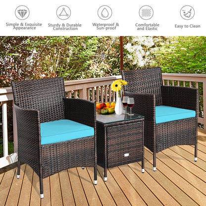 3 Pcs Patio Furniture Set, Outdoor Wicker Rattan, Blue Patio Conversation Sets at Gallery Canada