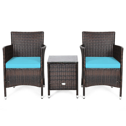 3 Pcs Patio Furniture Set, Outdoor Wicker Rattan, Blue Patio Conversation Sets at Gallery Canada