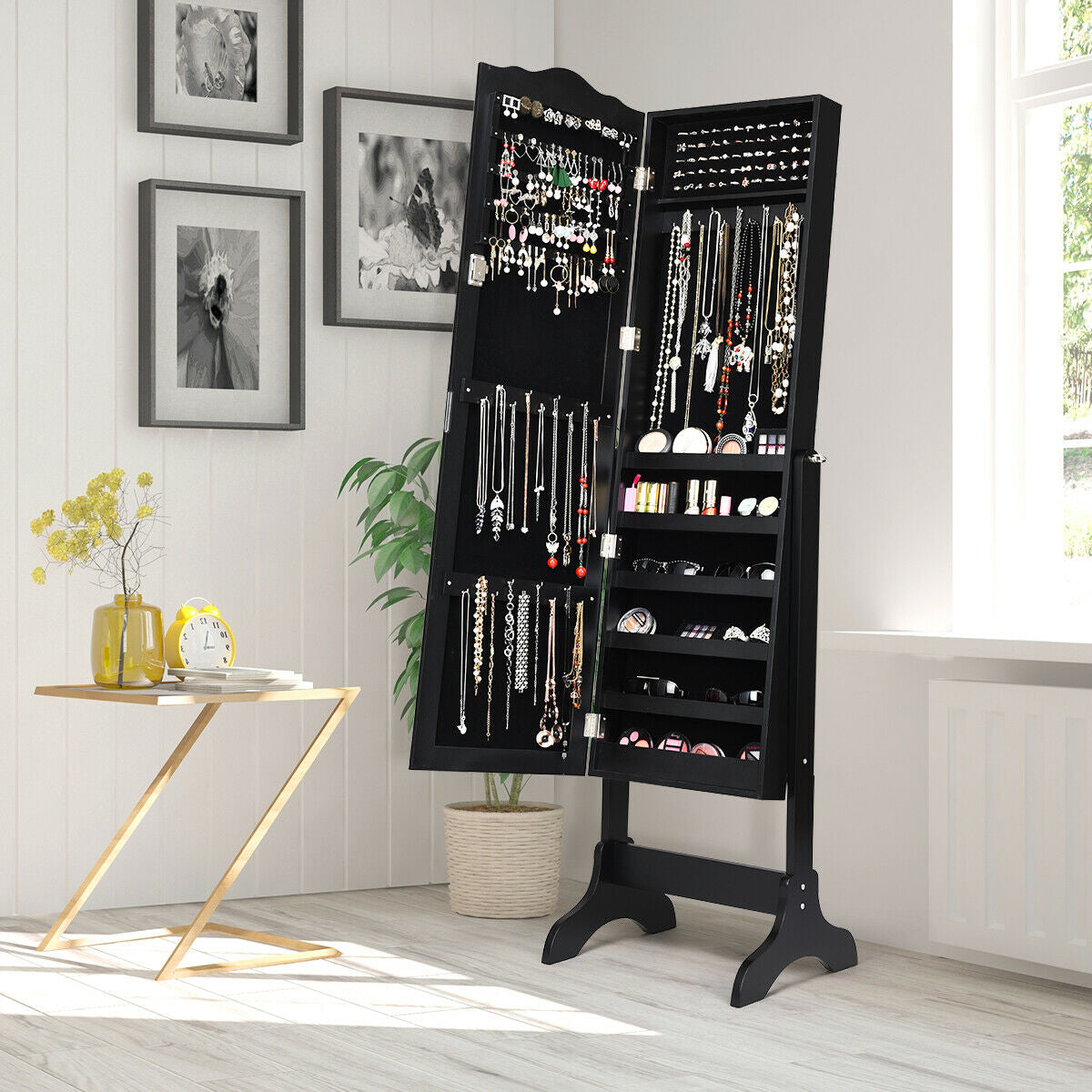Mirrored Lockable Jewelry Cabinet Armoire, Black Jewelry Armoires at Gallery Canada