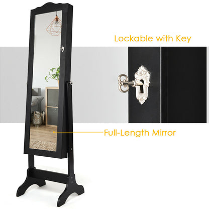 Mirrored Lockable Jewelry Cabinet Armoire, Black Jewelry Armoires at Gallery Canada