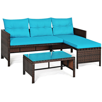 3 Piece Patio Wicker Rattan Sofa Set, Turquoise Patio Conversation Sets at Gallery Canada