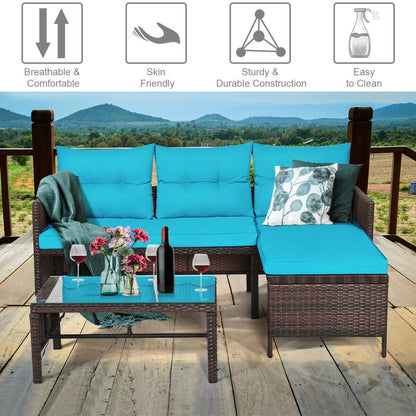 3 Piece Patio Wicker Rattan Sofa Set, Turquoise Patio Conversation Sets at Gallery Canada