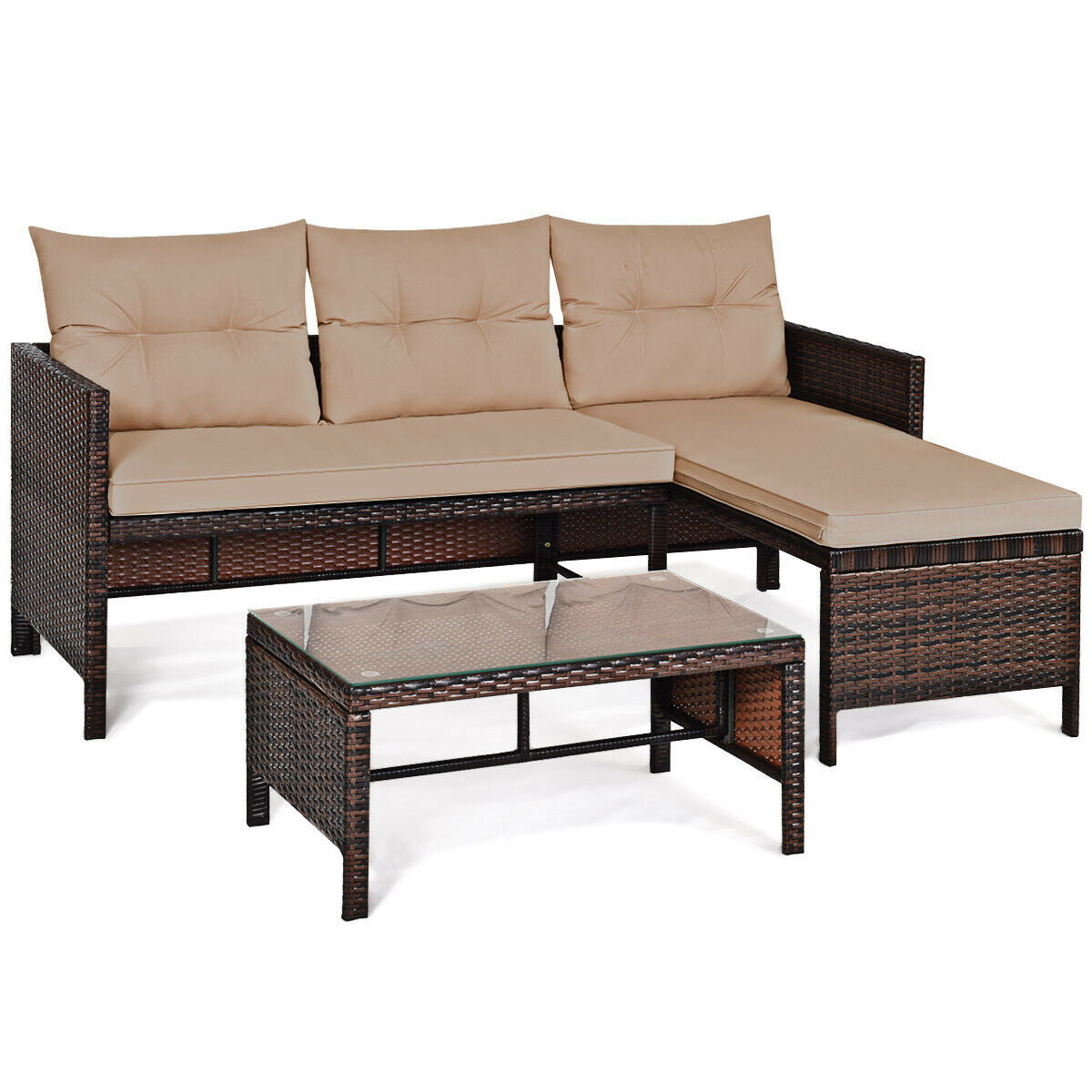 3 Piece Patio Wicker Rattan Sofa Set, Beige Patio Conversation Sets Beige at Gallery Canada