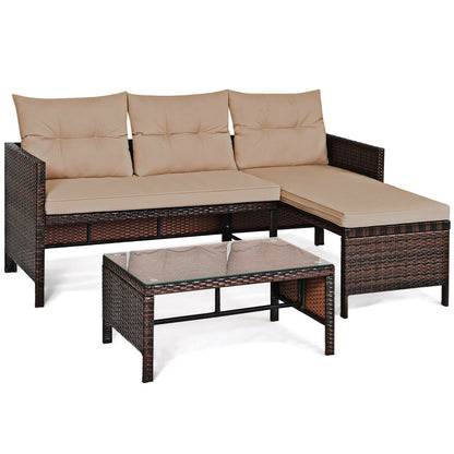 3 Piece Patio Wicker Rattan Sofa Set, Beige Patio Conversation Sets at Gallery Canada