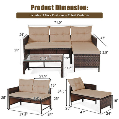 3 Piece Patio Wicker Rattan Sofa Set, Beige Patio Conversation Sets at Gallery Canada