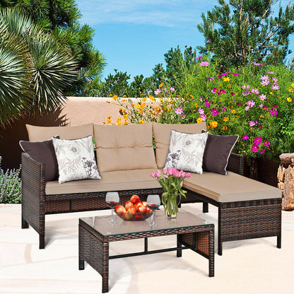3 Piece Patio Wicker Rattan Sofa Set, Beige Patio Conversation Sets at Gallery Canada
