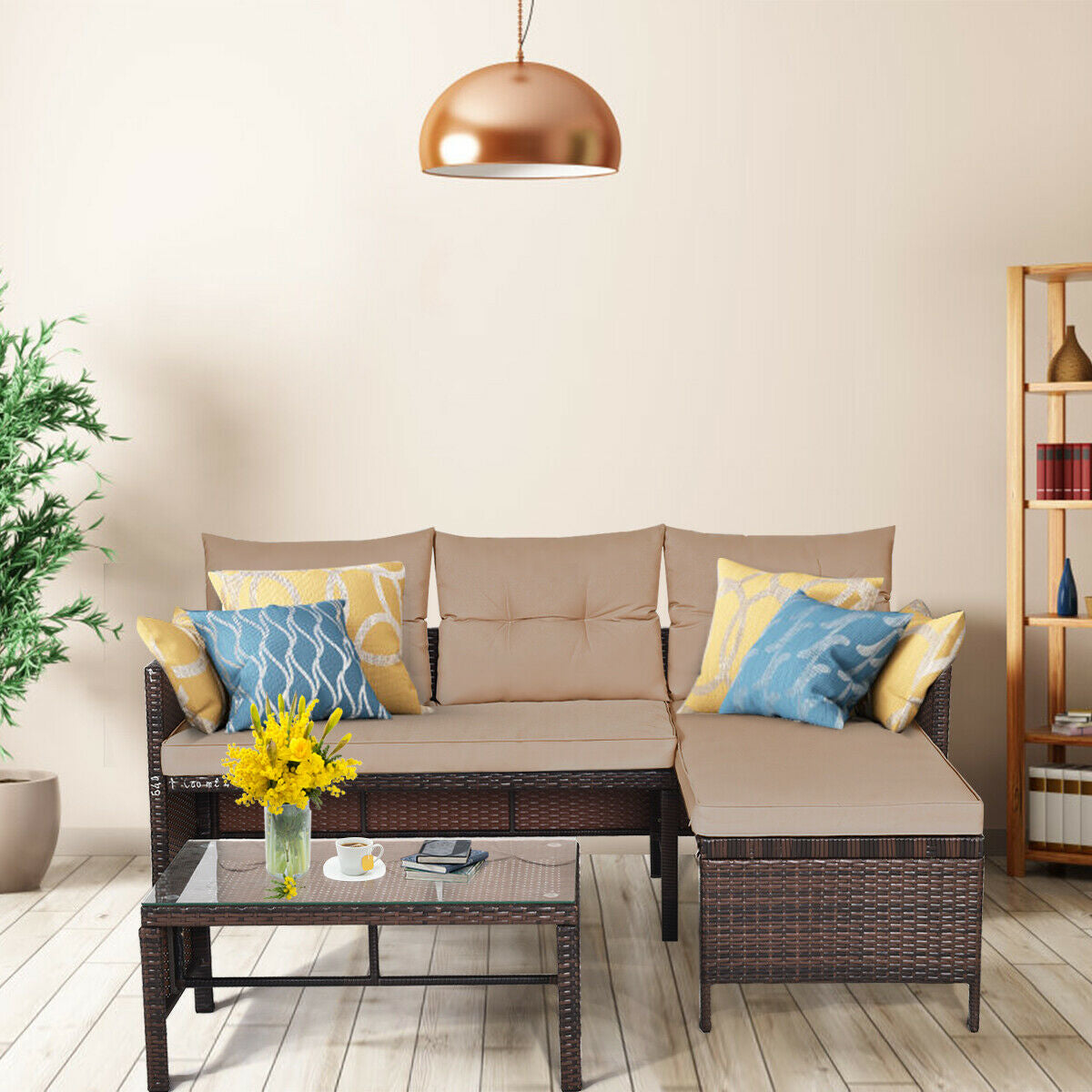 3 Piece Patio Wicker Rattan Sofa Set, Beige Patio Conversation Sets at Gallery Canada
