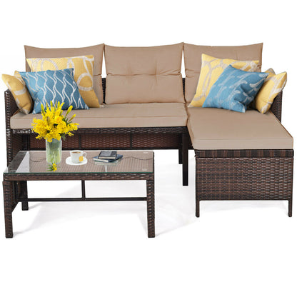 3 Piece Patio Wicker Rattan Sofa Set, Beige Patio Conversation Sets at Gallery Canada