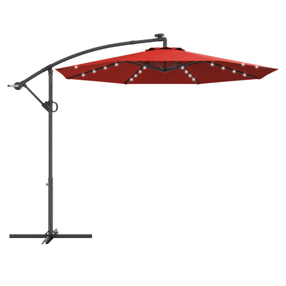 10 ft 360° Rotation Solar Powered LED Patio Offset Umbrella without Weight Base, Dark Red Outdoor Umbrellas Dark Red at Gallery Canada