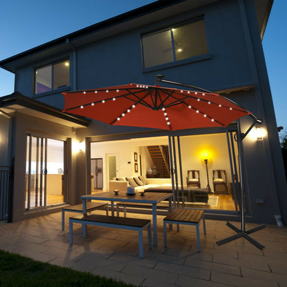 10 ft Solar Powered LED Patio Umbrella, 360° Rotation, Orange Outdoor Umbrellas at Gallery Canada