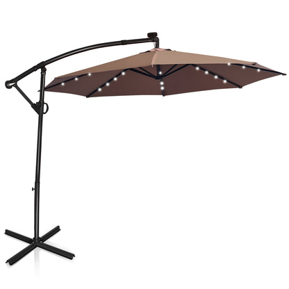 10 ft 360° Solar LED Patio Umbrella, Tan Outdoor Umbrellas at Gallery Canada