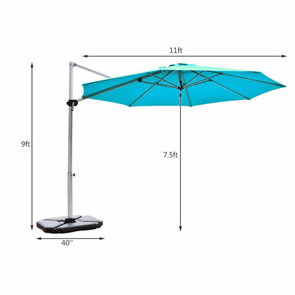 11 Feet Patio Offset Cantilever Umbrella 360° Rotation Aluminum Tilt, Blue Outdoor Umbrellas at Gallery Canada