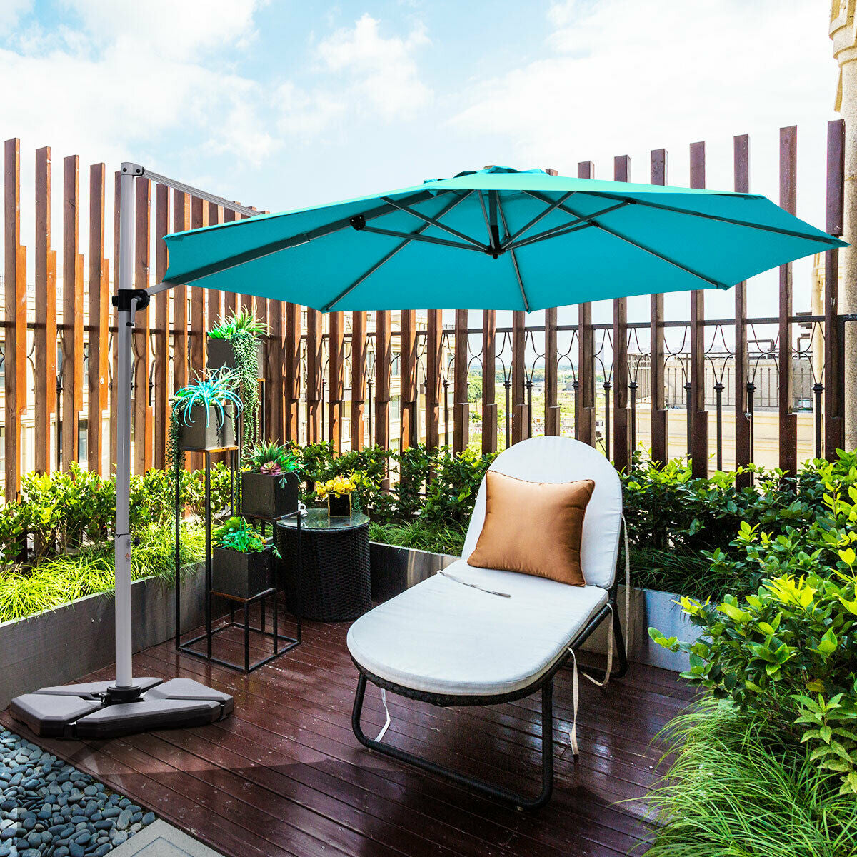 11 Feet Patio Offset Cantilever Umbrella 360° Rotation Aluminum Tilt, Blue Outdoor Umbrellas at Gallery Canada