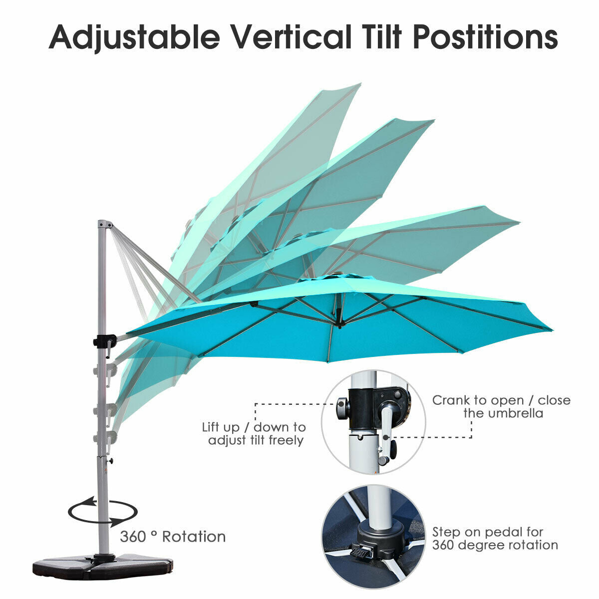 11 Feet Patio Offset Cantilever Umbrella 360° Rotation Aluminum Tilt, Blue Outdoor Umbrellas at Gallery Canada