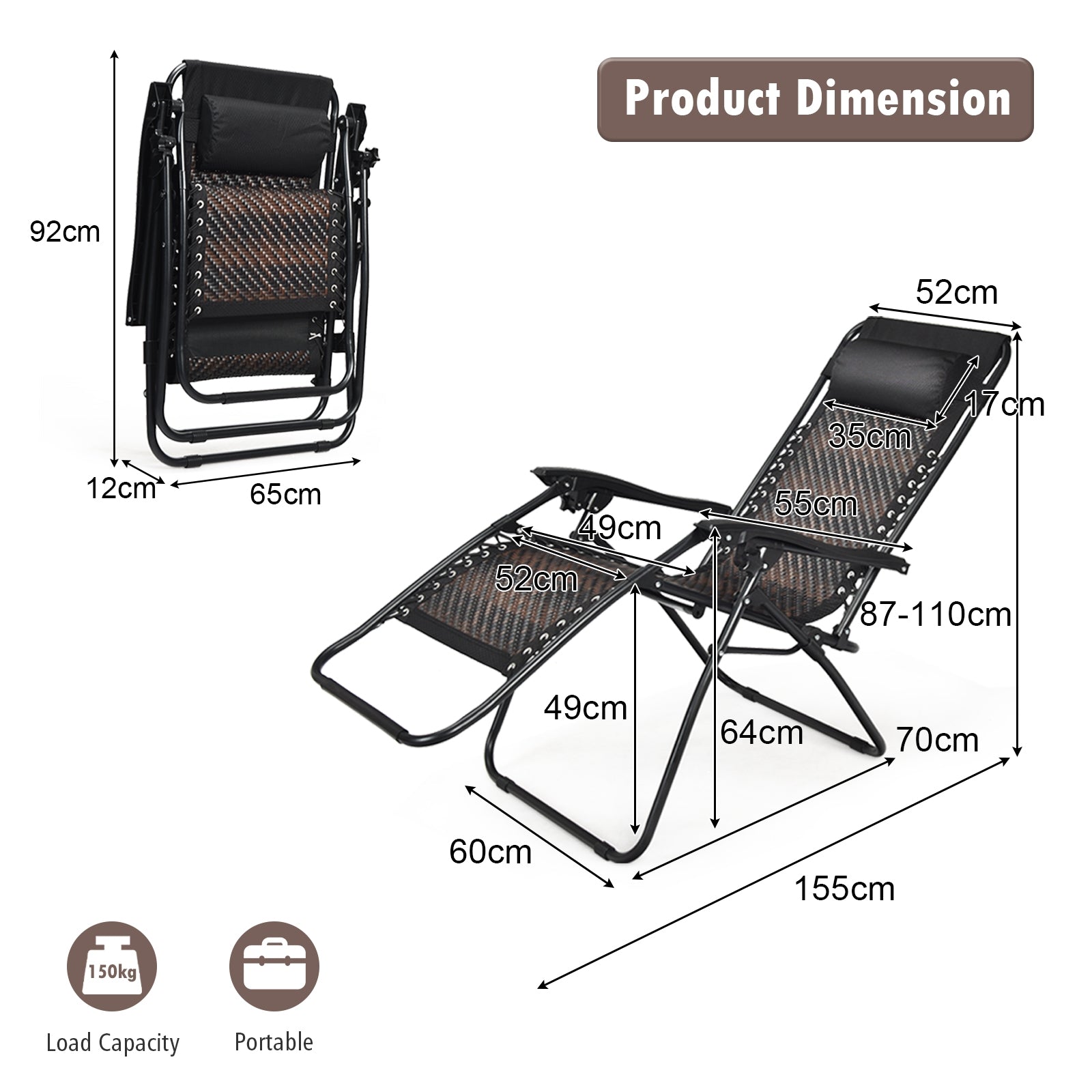 Folding Rattan Zero Gravity Lounge Chair, 2 Pieces, Brown Beach & Lawn Chairs at Gallery Canada