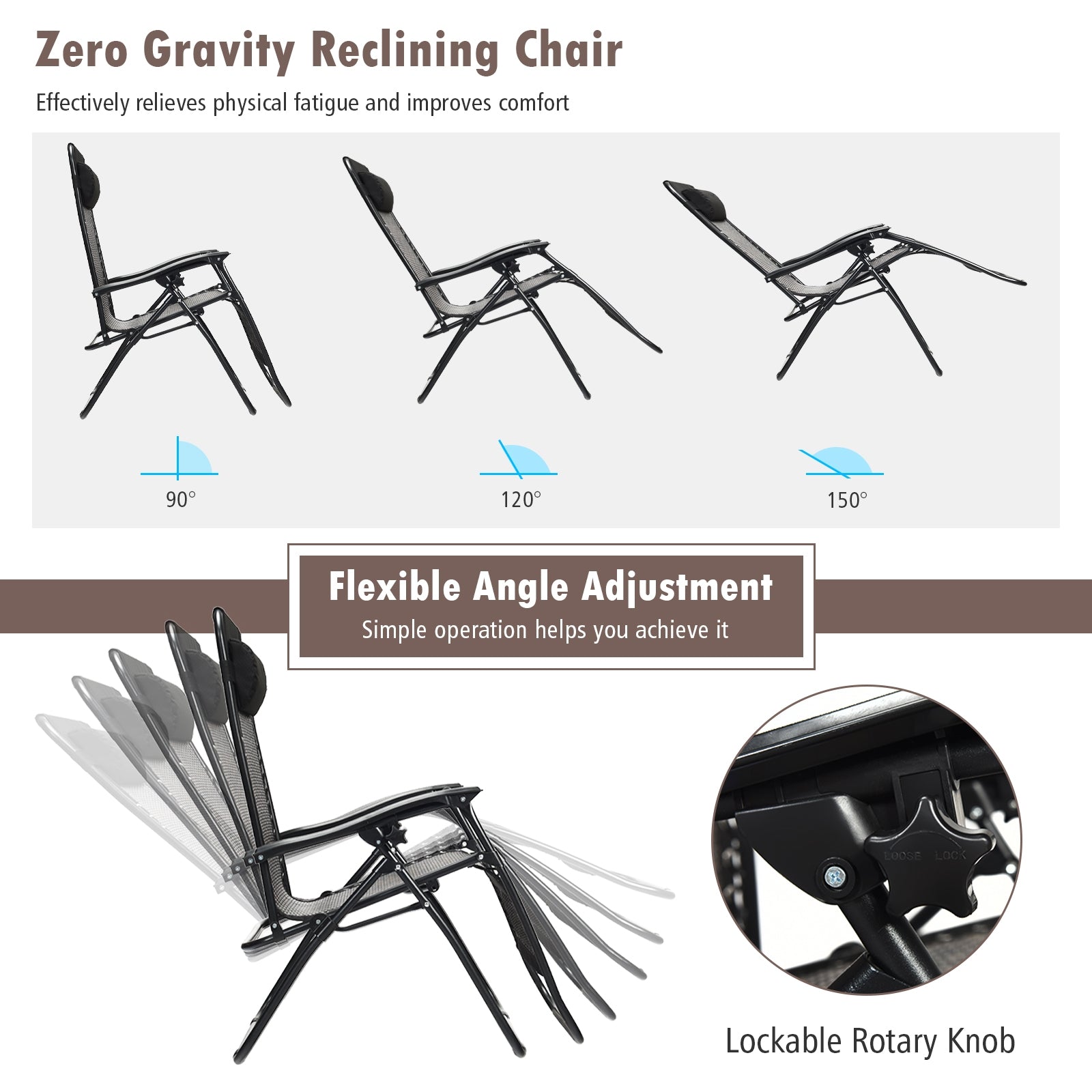 Folding Rattan Zero Gravity Lounge Chair, 2 Pieces, Brown Beach & Lawn Chairs at Gallery Canada