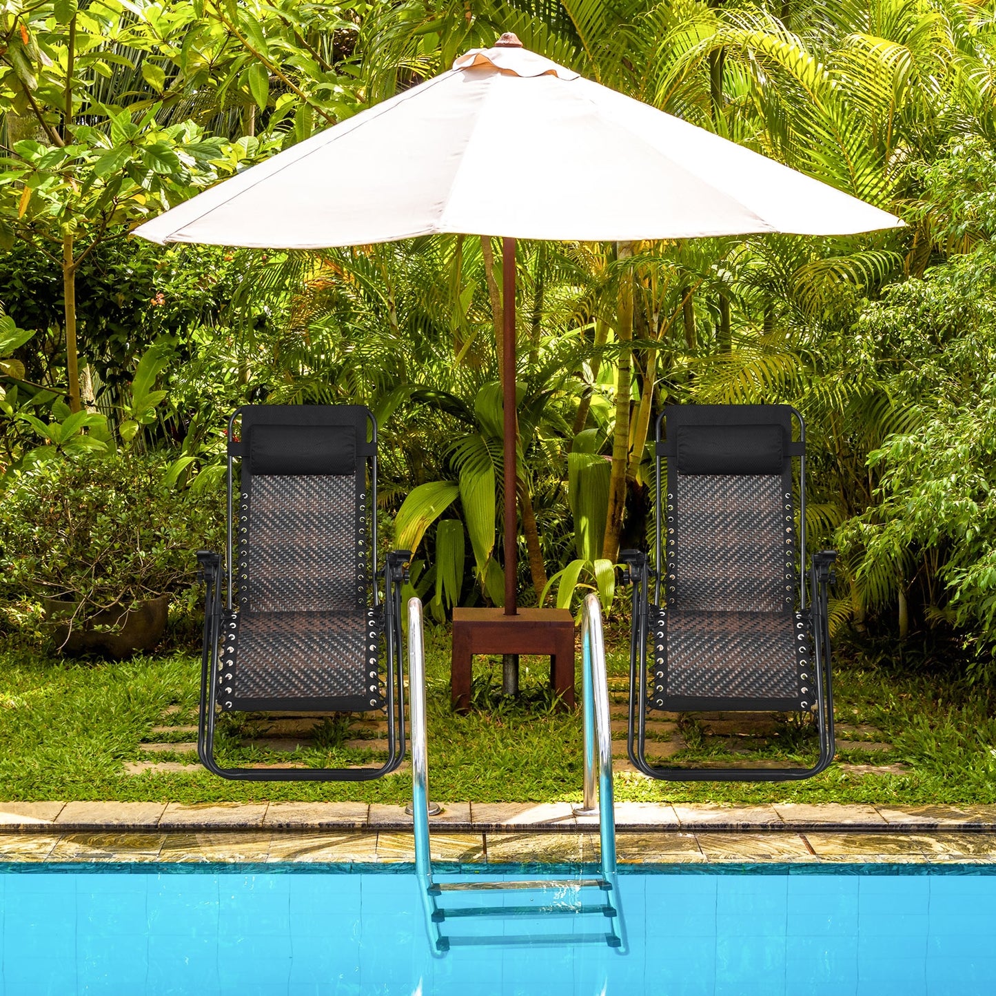 Folding Rattan Zero Gravity Lounge Chair, 2 Pieces, Brown Beach & Lawn Chairs at Gallery Canada