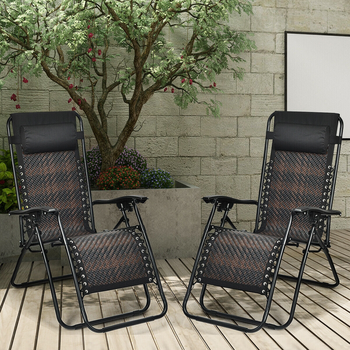 Folding Rattan Zero Gravity Lounge Chair, 2 Pieces, Brown Beach & Lawn Chairs at Gallery Canada