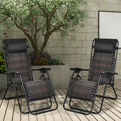Folding Rattan Zero Gravity Lounge Chair, 2 Pieces, Brown Beach & Lawn Chairs at Gallery Canada
