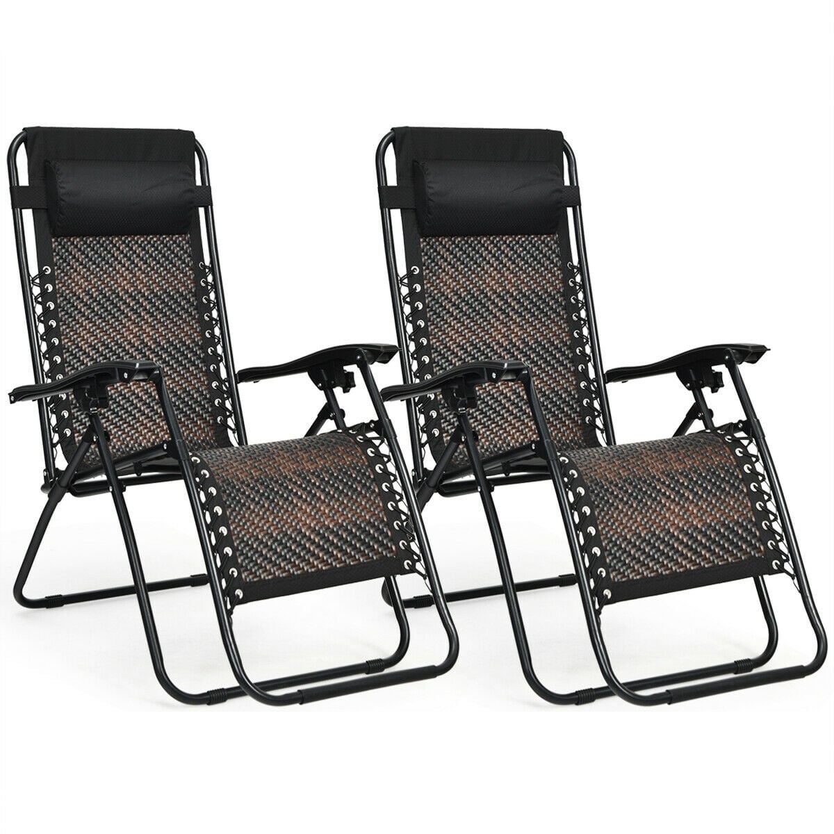 Folding Rattan Zero Gravity Lounge Chair, 2 Pieces, Brown Beach & Lawn Chairs at Gallery Canada