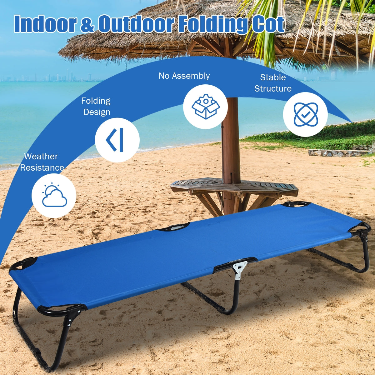Outdoor Folding Camping Bed, Blue Camping Furniture at Gallery Canada