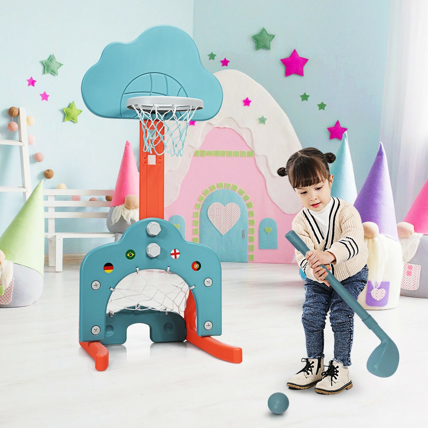 Kids Basketball Hoop Set, 3-In-1 With Balls, Green Toy Sports at Gallery Canada