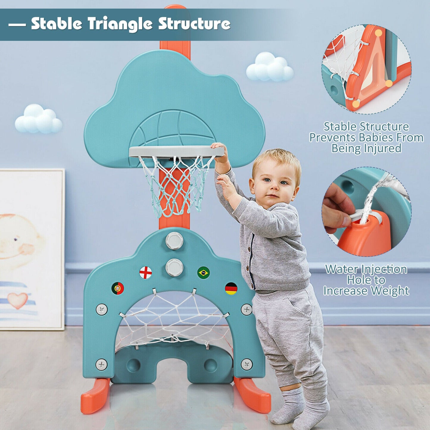 Kids Basketball Hoop Set, 3-In-1 With Balls, Green Toy Sports at Gallery Canada