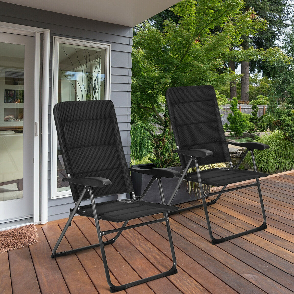 Outdoor Folding Patio Chairs, Adjustable Backrests, Black Beach & Lawn Chairs at Gallery Canada