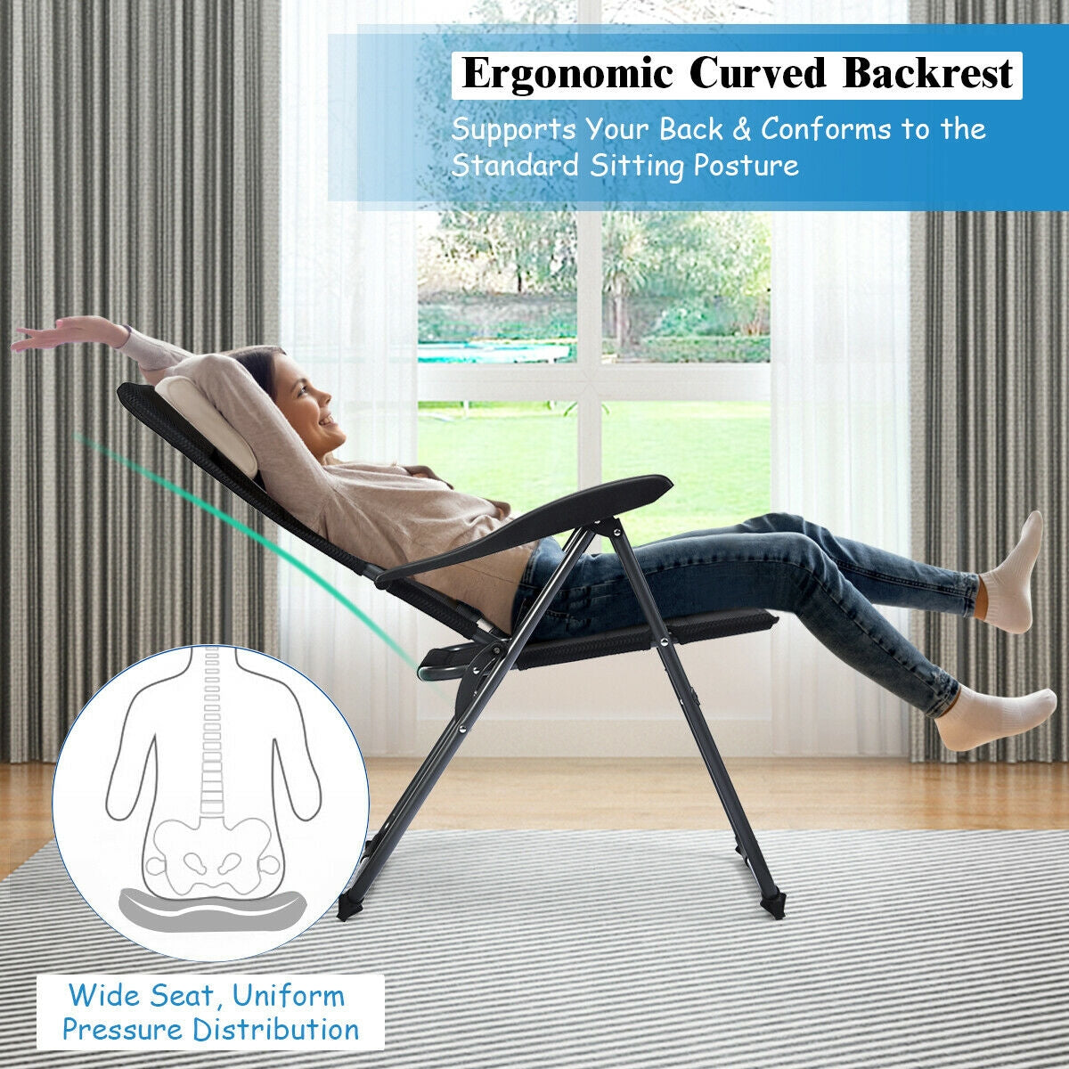Outdoor Folding Patio Chairs, Adjustable Backrests, Black Beach & Lawn Chairs at Gallery Canada