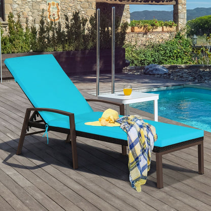 Rattan Chaise Lounge Recliner, Adjustable Back, Cushioned, Turquoise Outdoor Chaise Lounges at Gallery Canada