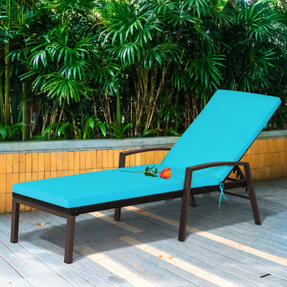 Rattan Chaise Lounge Recliner, Adjustable Back, Cushioned, Turquoise Outdoor Chaise Lounges at Gallery Canada