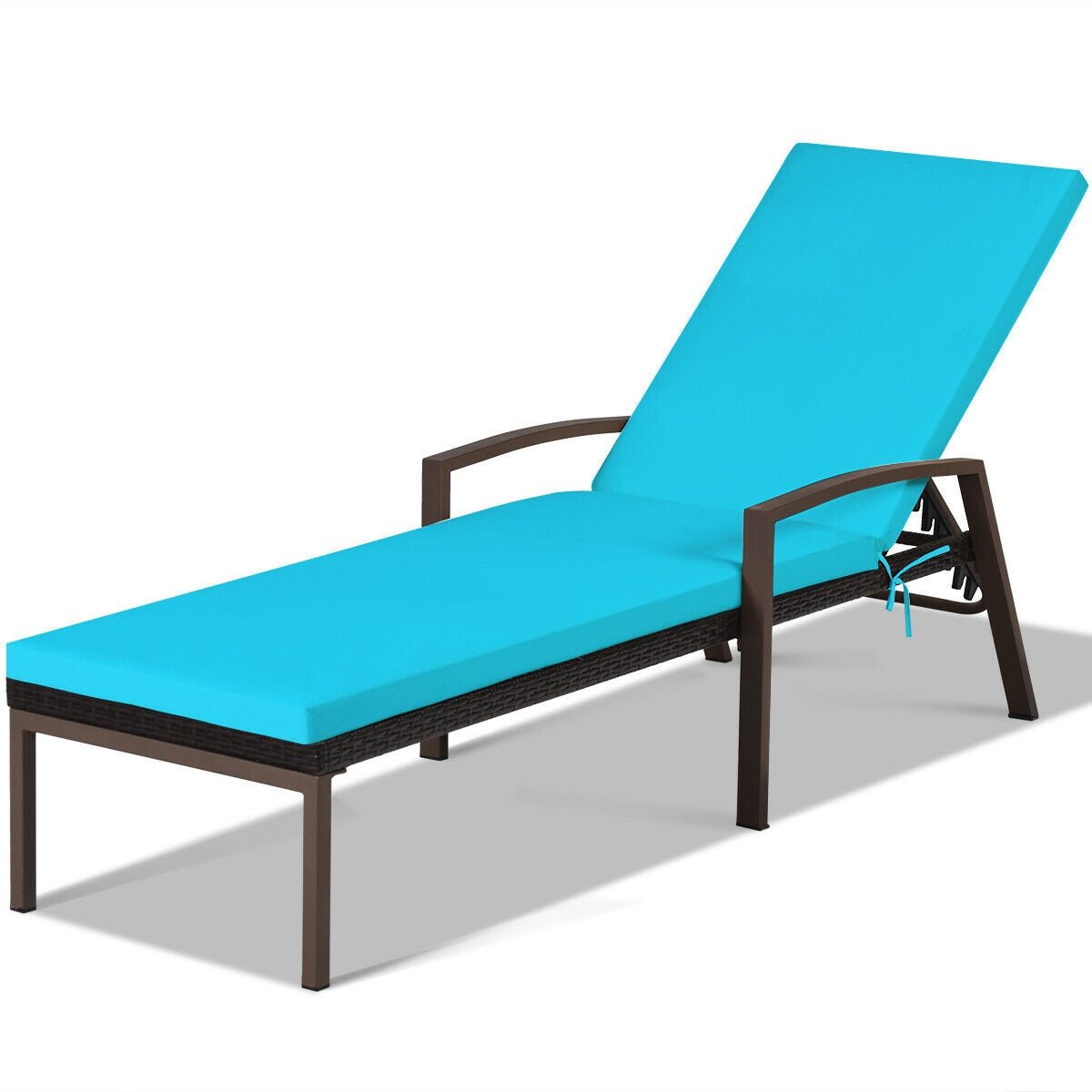 Rattan Chaise Lounge Recliner, Adjustable Back, Cushioned, Turquoise Outdoor Chaise Lounges at Gallery Canada