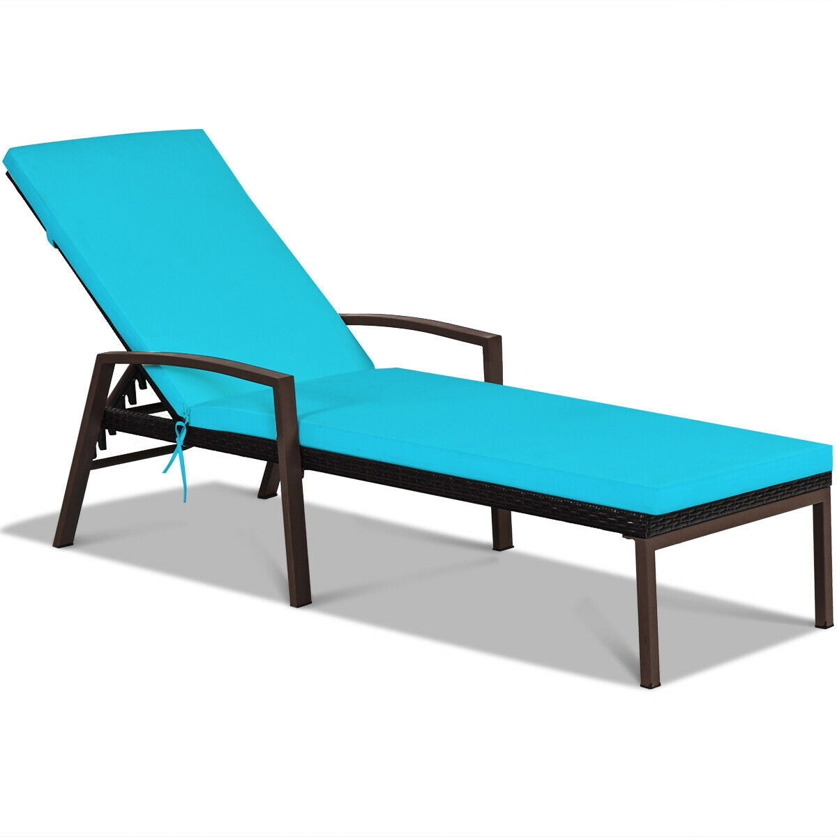 Rattan Chaise Lounge Recliner, Adjustable Back, Cushioned, Turquoise Outdoor Chaise Lounges at Gallery Canada