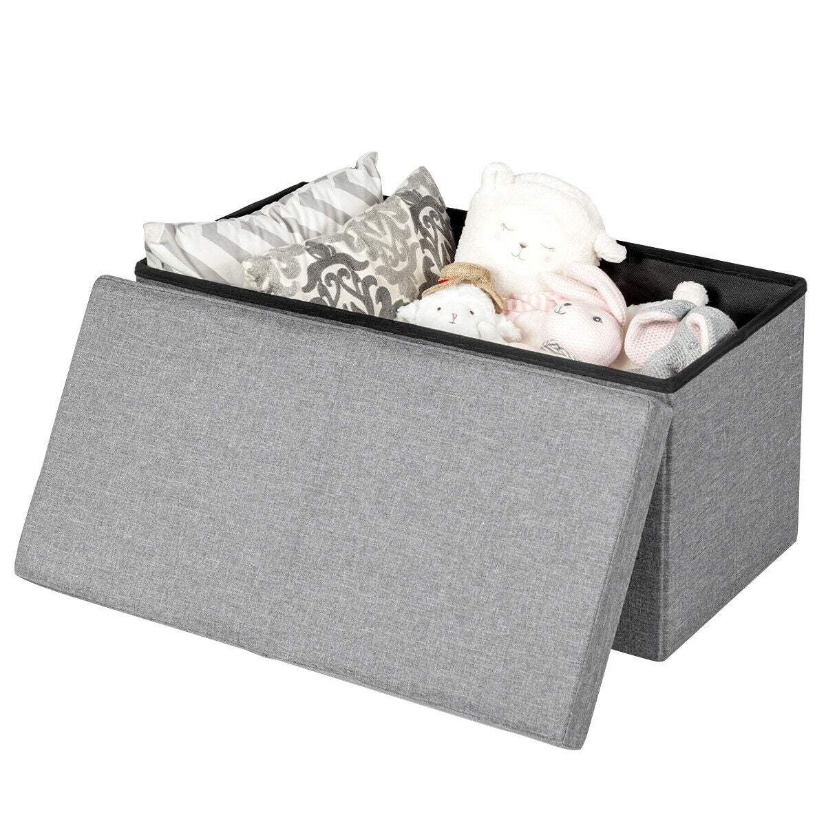 30 Inch Folding Storage Ottoman, Lift Top, Light Gray Shoe Racks & Storage Benches at Gallery Canada