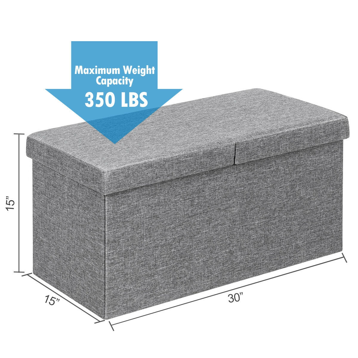 30 Inch Folding Storage Ottoman, Lift Top, Light Gray Shoe Racks & Storage Benches at Gallery Canada
