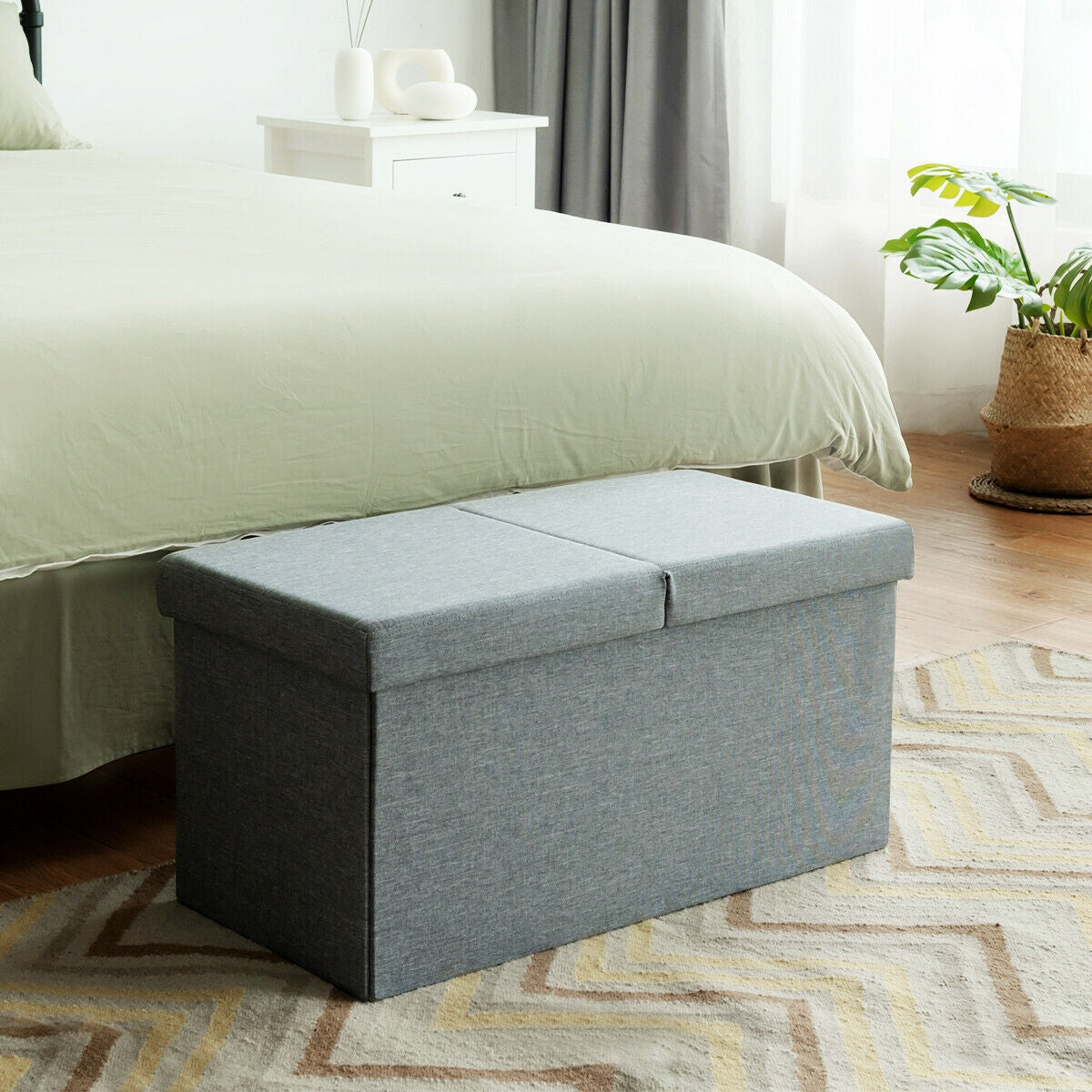 30 Inch Folding Storage Ottoman, Lift Top, Light Gray Shoe Racks & Storage Benches at Gallery Canada