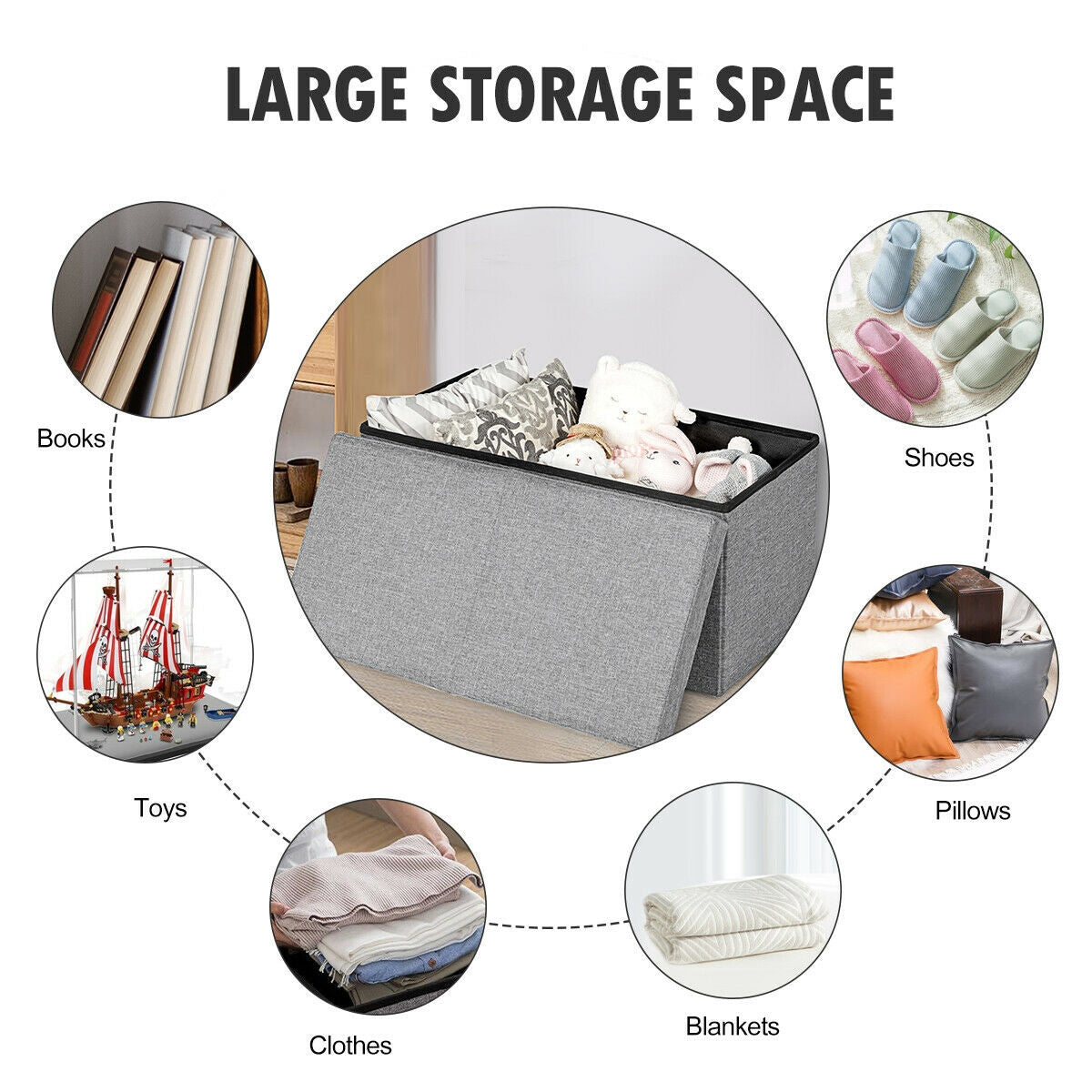 30 Inch Folding Storage Ottoman, Lift Top, Light Gray Shoe Racks & Storage Benches at Gallery Canada