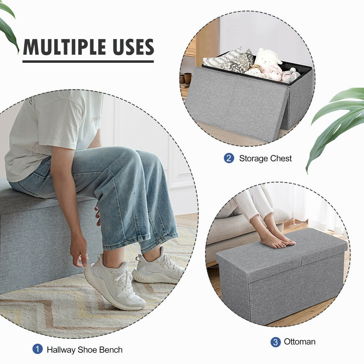30 Inch Folding Storage Ottoman, Lift Top, Light Gray Shoe Racks & Storage Benches at Gallery Canada
