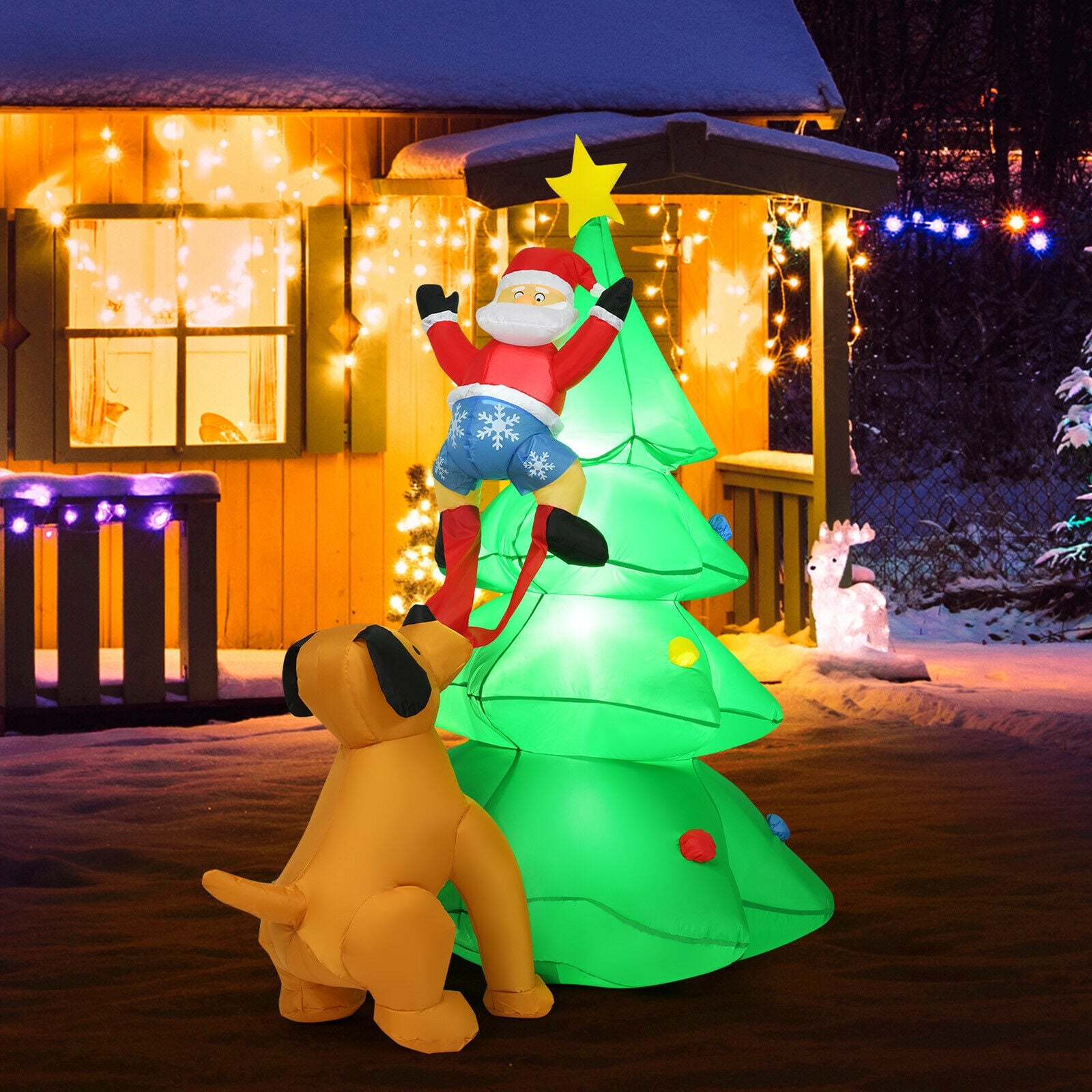 6.5 Feet Inflatable Christmas Tree Santa LED, Green Christmas Inflatables at Gallery Canada