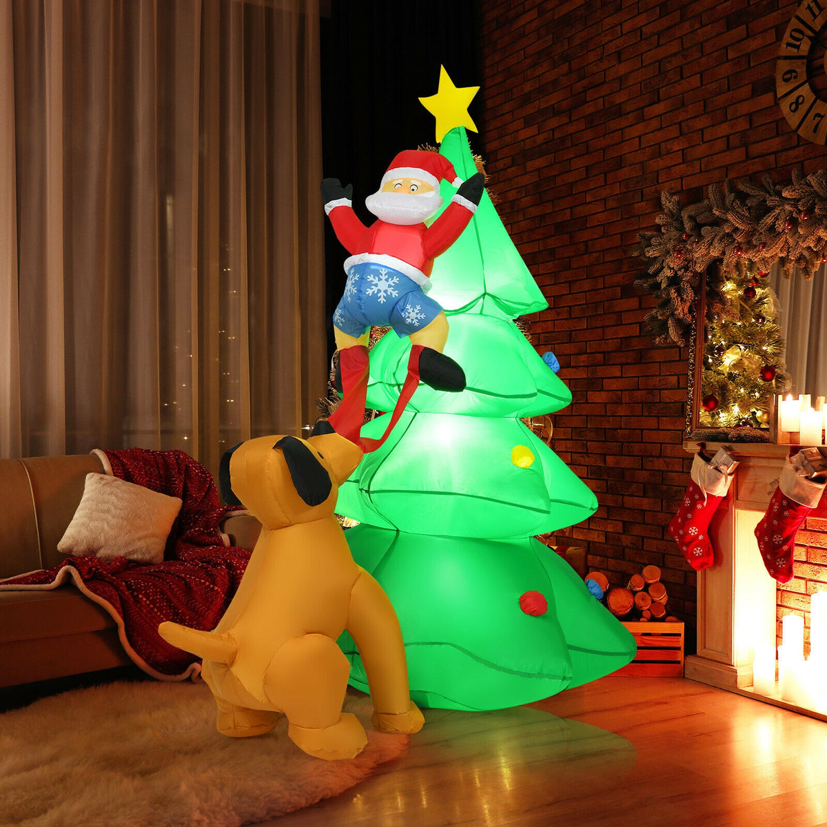 6.5 Feet Inflatable Christmas Tree Santa LED, Green Christmas Inflatables at Gallery Canada