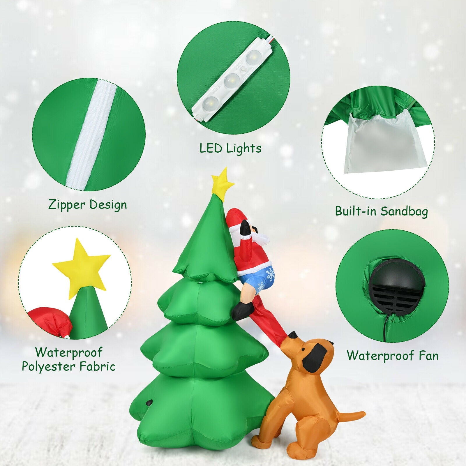 6.5 Feet Inflatable Christmas Tree Santa LED, Green Christmas Inflatables at Gallery Canada