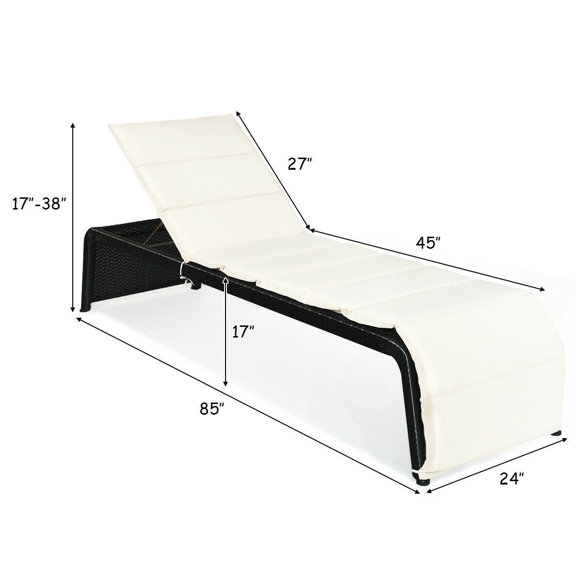 Adjustable Rattan Lounge Chair, With Cushions, White Outdoor Chaise Lounges at Gallery Canada