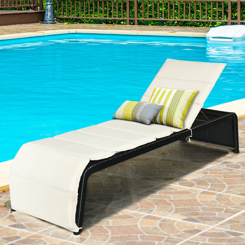 Adjustable Rattan Lounge Chair, With Cushions, White