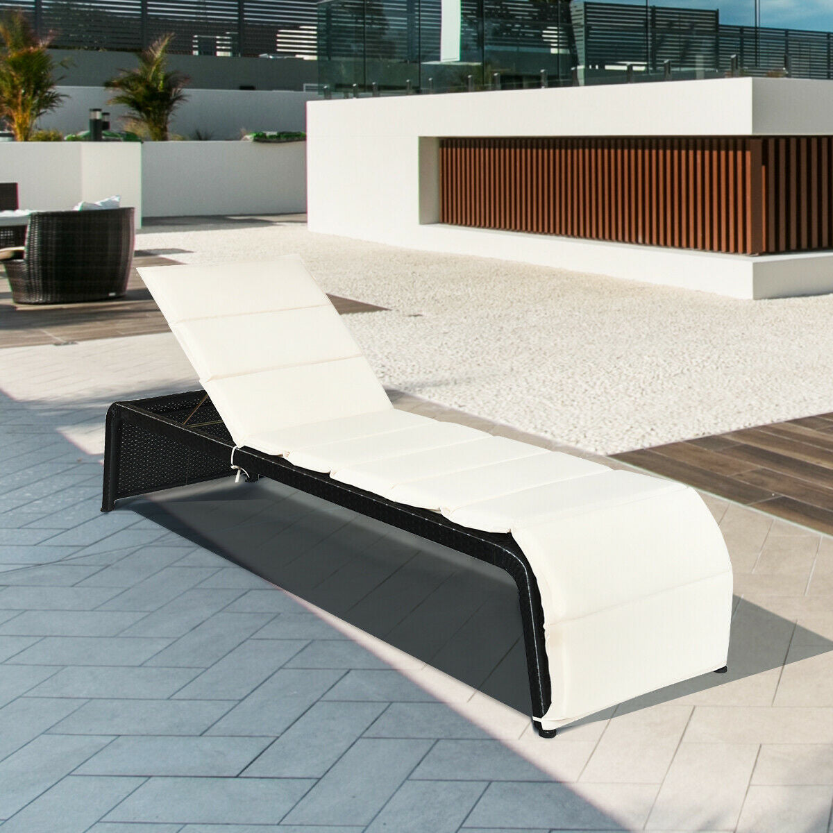 Adjustable Rattan Lounge Chair, With Cushions, White Outdoor Chaise Lounges at Gallery Canada