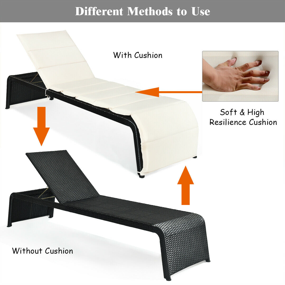 Adjustable Rattan Lounge Chair, With Cushions, White Outdoor Chaise Lounges at Gallery Canada