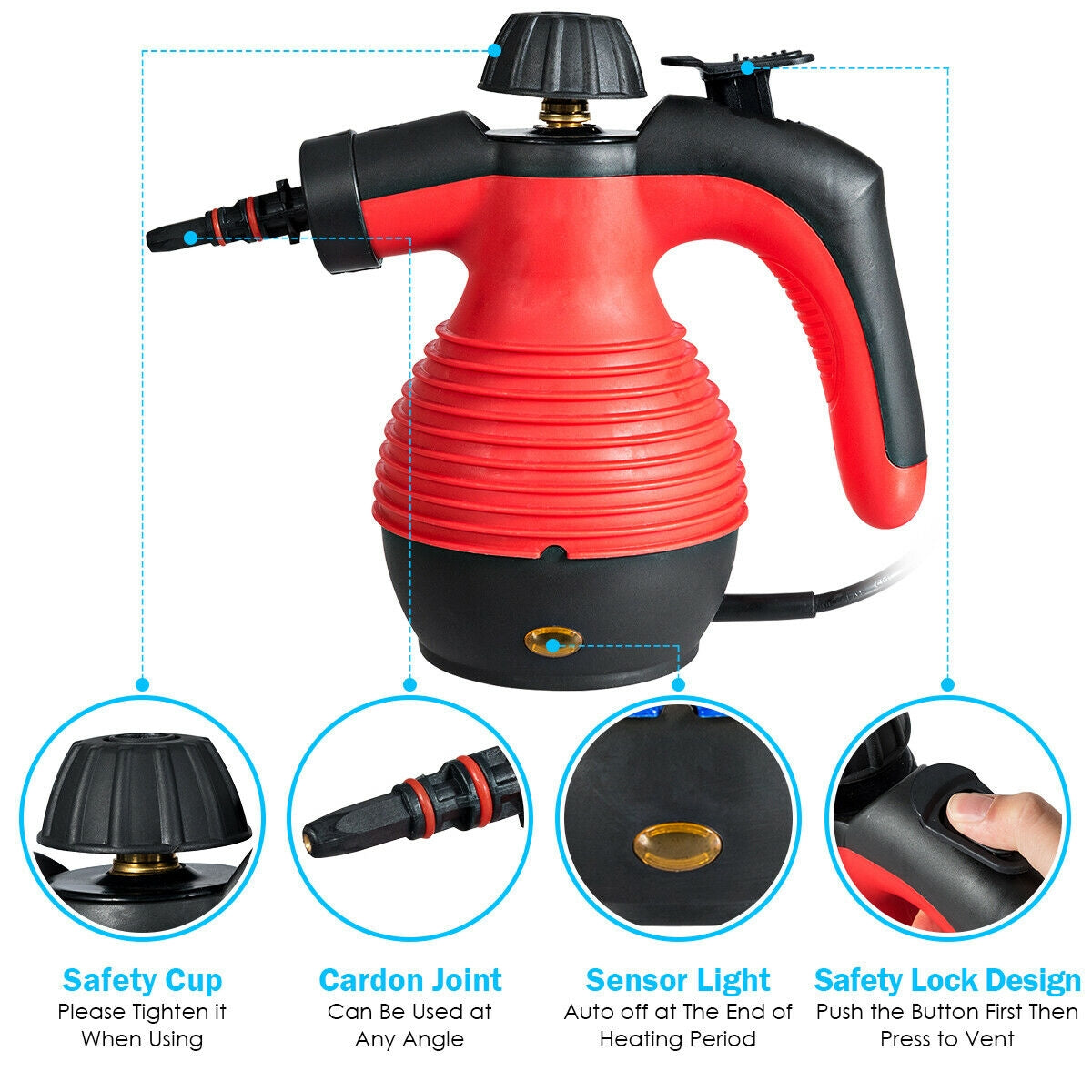 1050W Handheld Pressurized Steam Cleaner, Red Vacuums & Cleaners at Gallery Canada