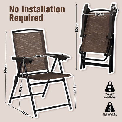 4 Folding Dining Chairs, Steel Armrests, Sling Back, Brown Patio Dining Chairs at Gallery Canada
